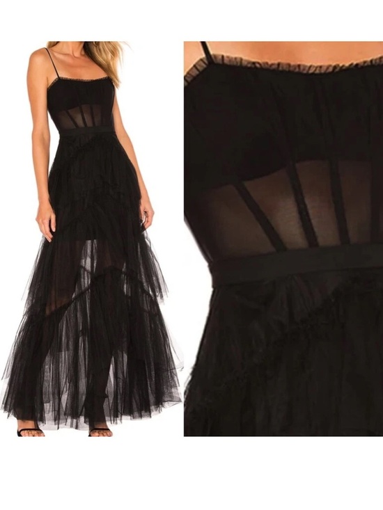 BCBGMaxAzria Dresses & Skirts - BCBGMAXAZRIA Oly Tiered Ruffle Tulle Evening Gown Black Size 6
